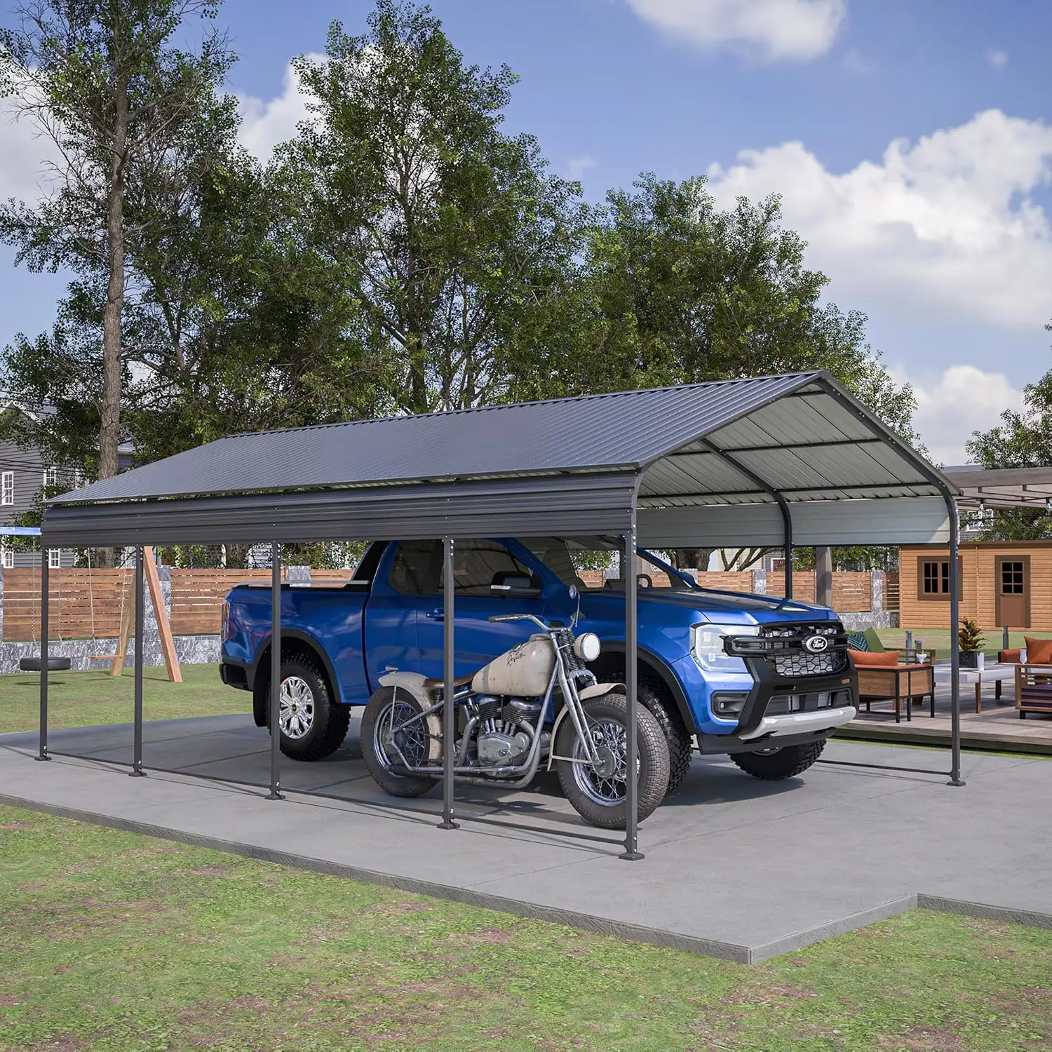 Carport 12X20 Ft Metal Carport With Enhanced Base Outdoor Heavy Duty Garage Galvanized Car Shelter For Pickup, Boat, Car And