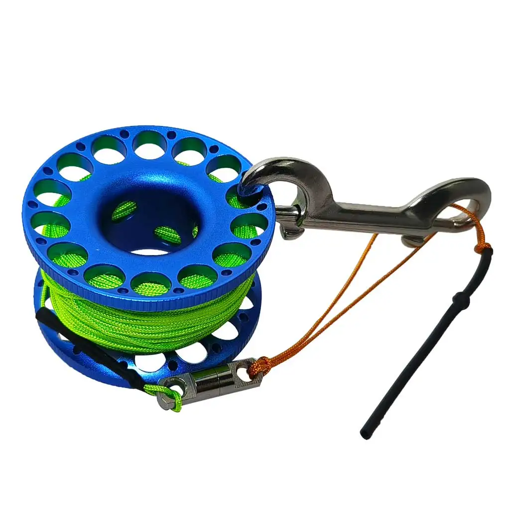 NONE 30 m Aluminiumlegierung, Tauchspule, Fingerrolle mit doppelseitigem Haken aus Edelstahl, Cave Tech Wreck Diving Fingerrolle 7