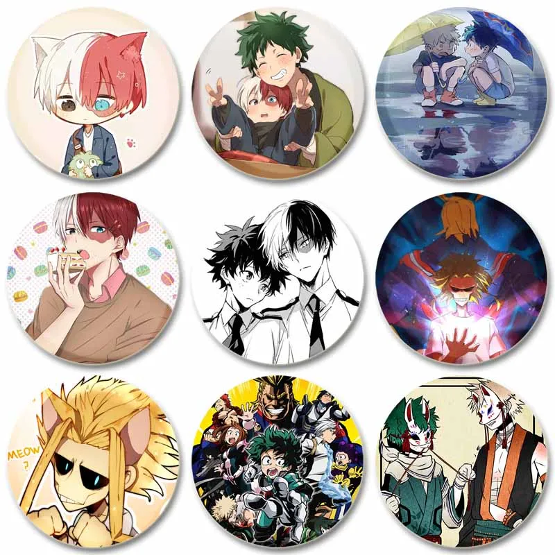 Anime Figures Izuku Midoriya/Katsuki Bakugou/Ochako Uraraka Brooches Enamel Pins Cosplay Badge for Collar Backpack Decoration