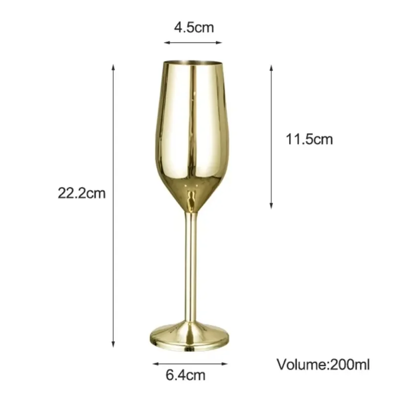 2pcs 200ml Stainless Steel Champagne Flutes Unbreakable Wine Glasses for Wedding Anniversary Birthday Parties