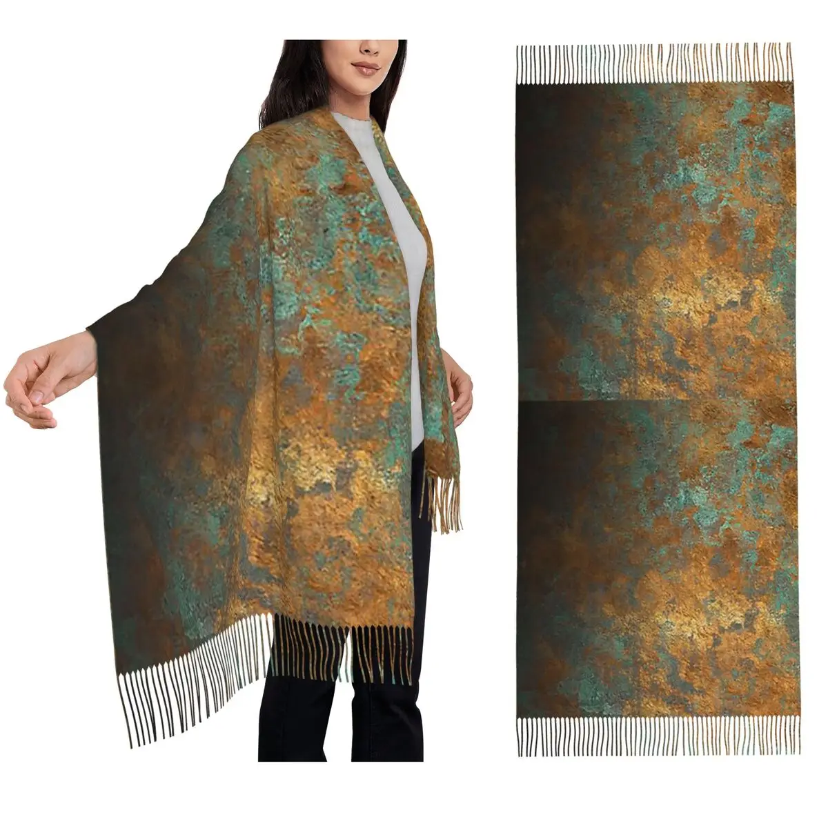 

Окисленный медный шарф, шарфы с кисточками для женщин, мягкие теплые шали и накидки, большая осенне-зимняя шаль