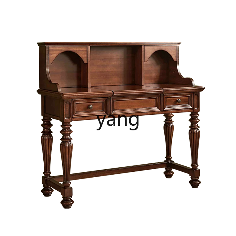 

LMM gold silk teak all solid wood dresser flip cover multi-functional storage makeup table