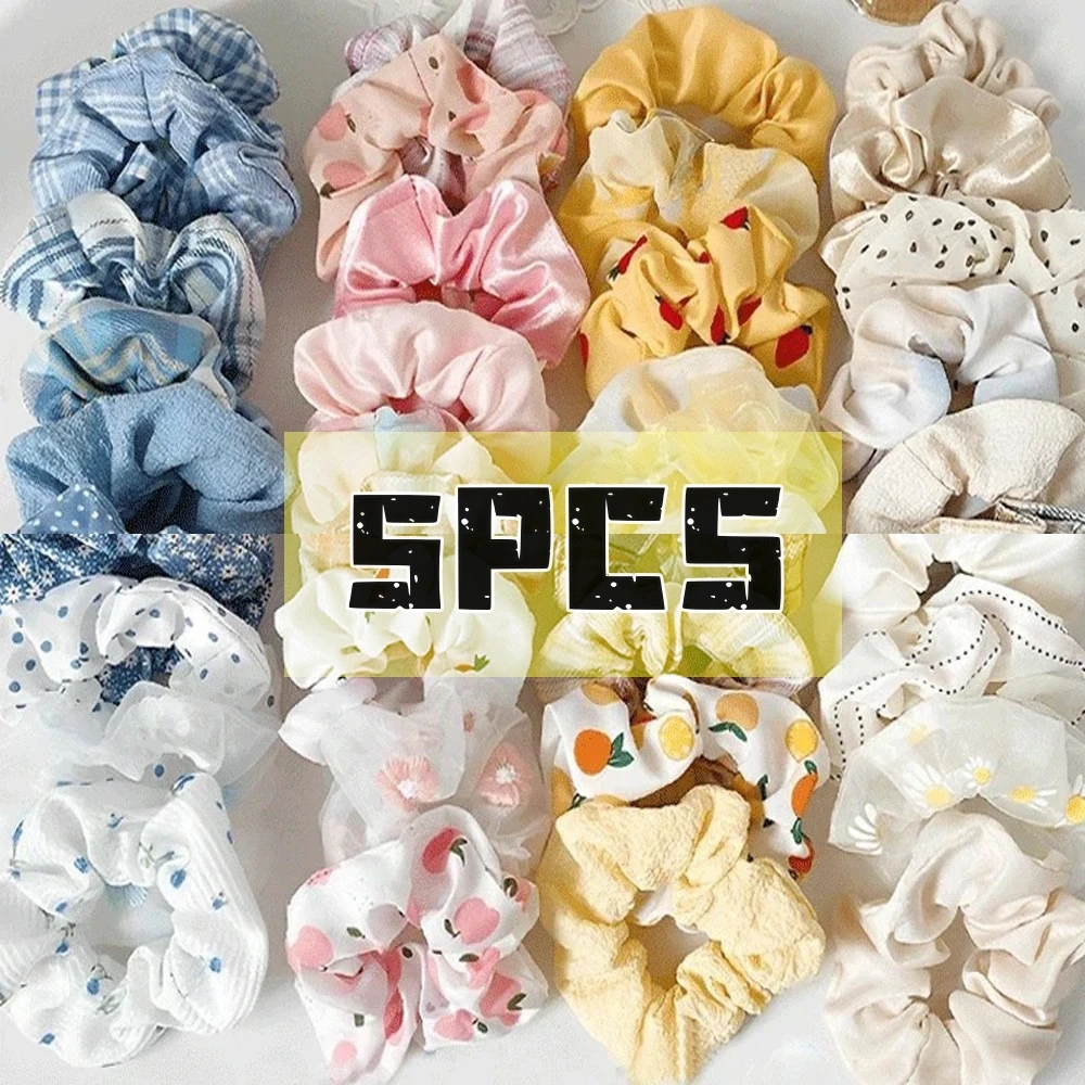 Elastic Hair Scrunchies para mulheres, elástico, rabo de cavalo, corda laços, acessório Headwear, menina, 5 peças por conjunto