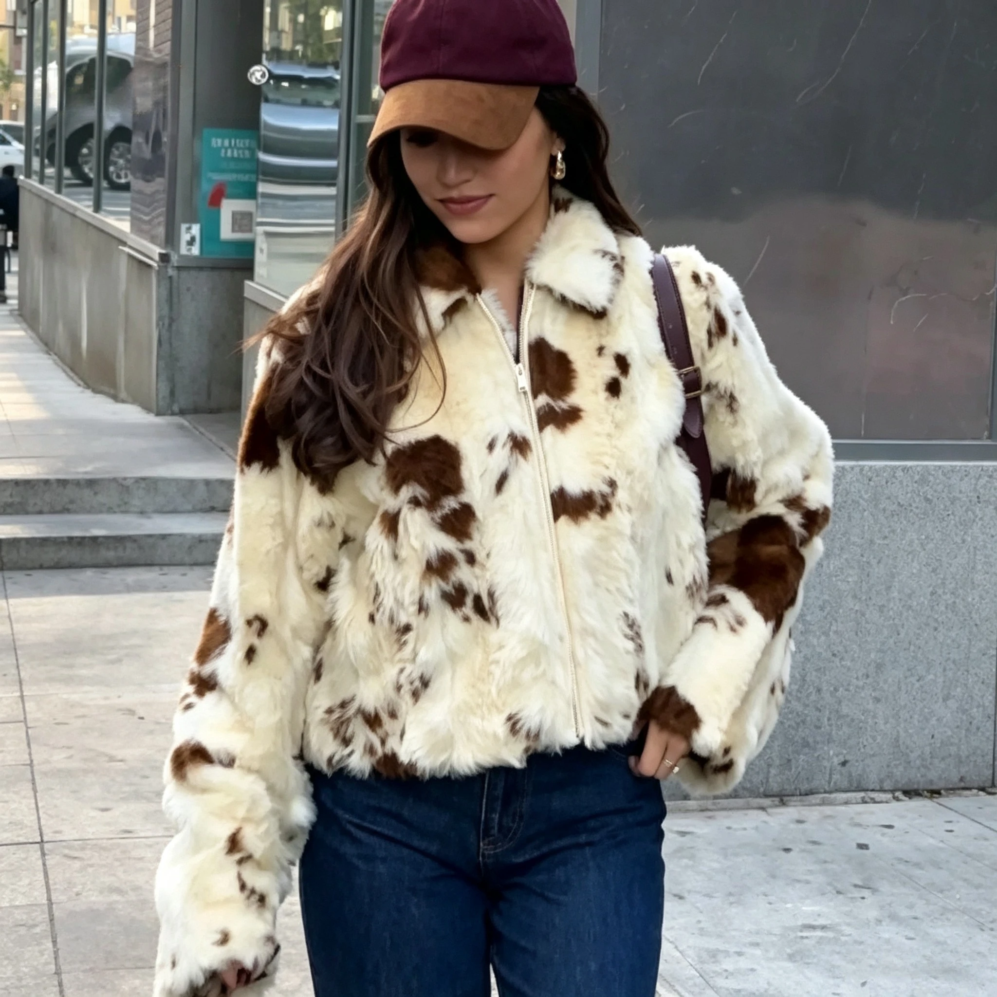 Suninheart Winter Faux Fur Jacket for Women Leopard Print Warm Short Coat Fluffy Winter Coat Outerwear