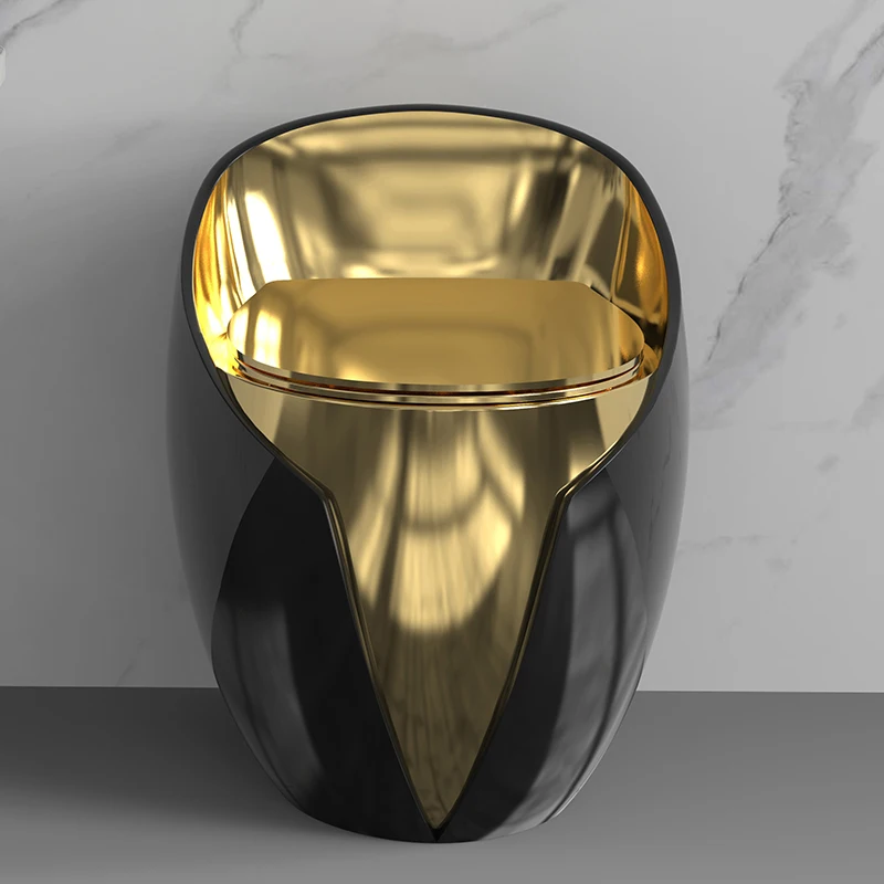 Black Premium Luxury Gold Line Egg-Shaped Floor Standing One-Piece Ceramic Siphonic Flush Toilet For Hotel Bathrooms