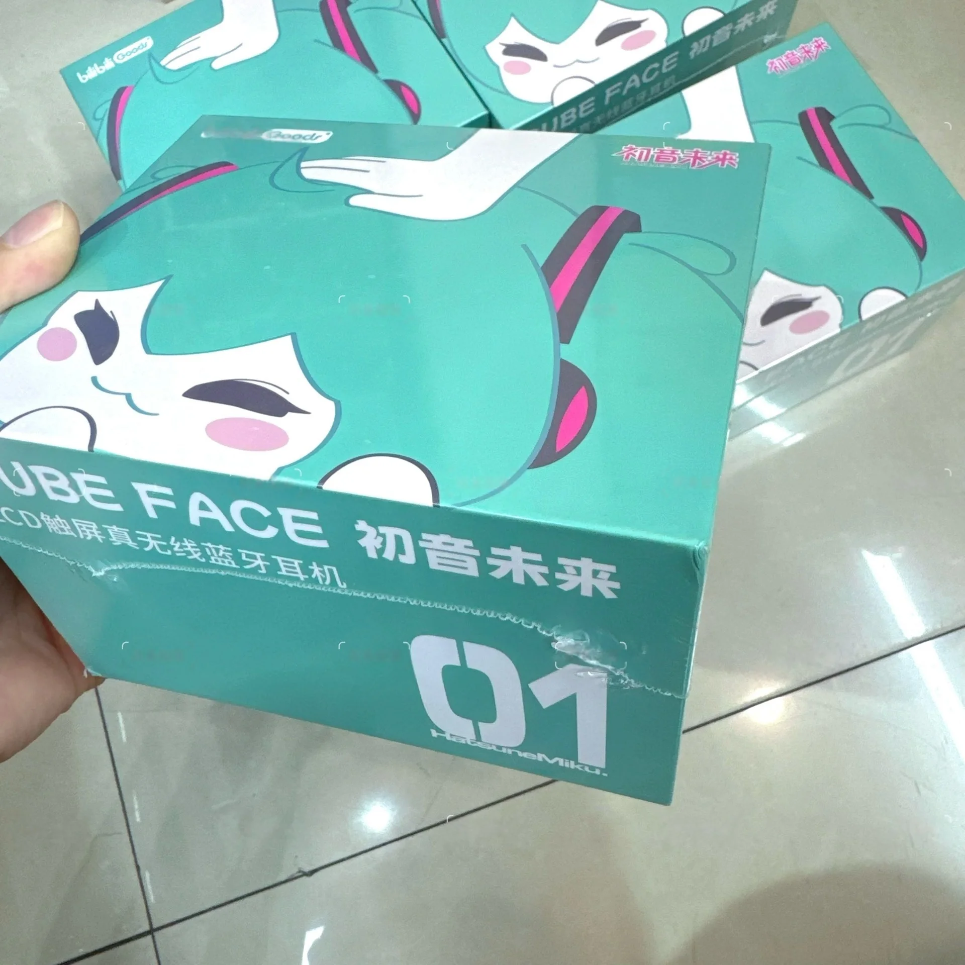 In Stock Genuine Hatsune Miku Wireless Bluetooth Headphones Cube Face Lcd Touch Screen Wireless Bluetooth Headphones Gifts Toys