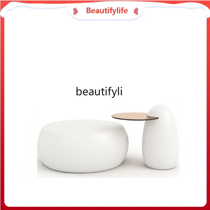 

K185 K185 Cream Style White round Tea Table Small Apartment Combination Modern Minimalist Design Quiet Style Furniture