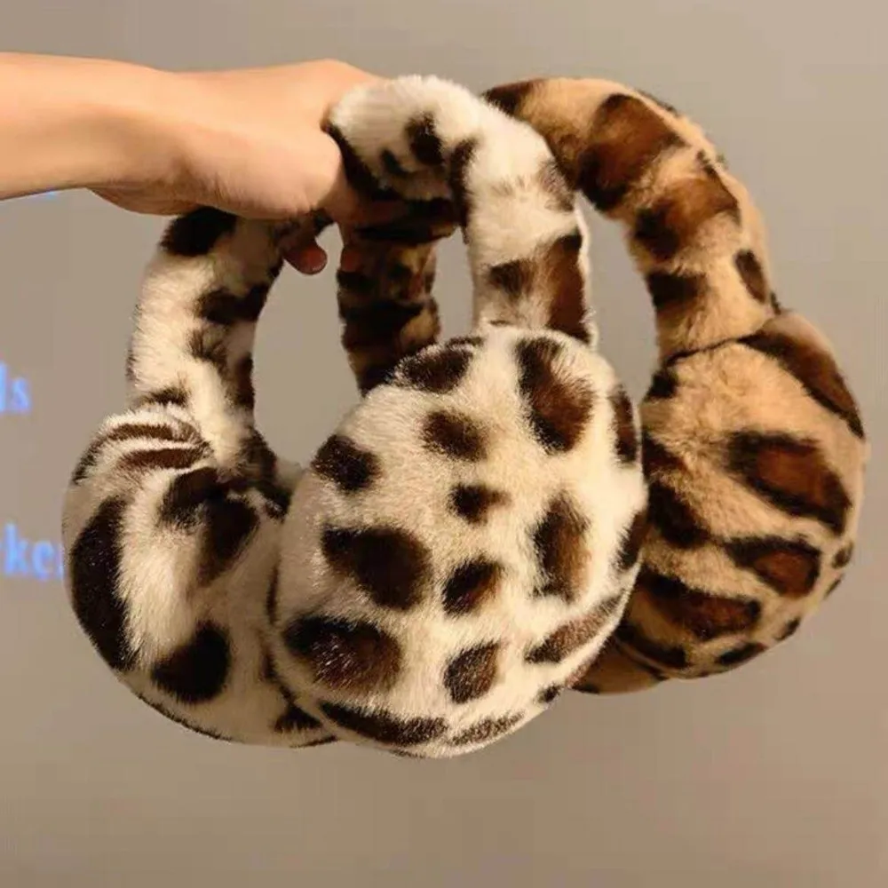 Fashion Leopard Ear Warmer Thickened Keep Warm Ear Muffs Anti-Freeze Collapsible Winter Earmuffs for Women Girls