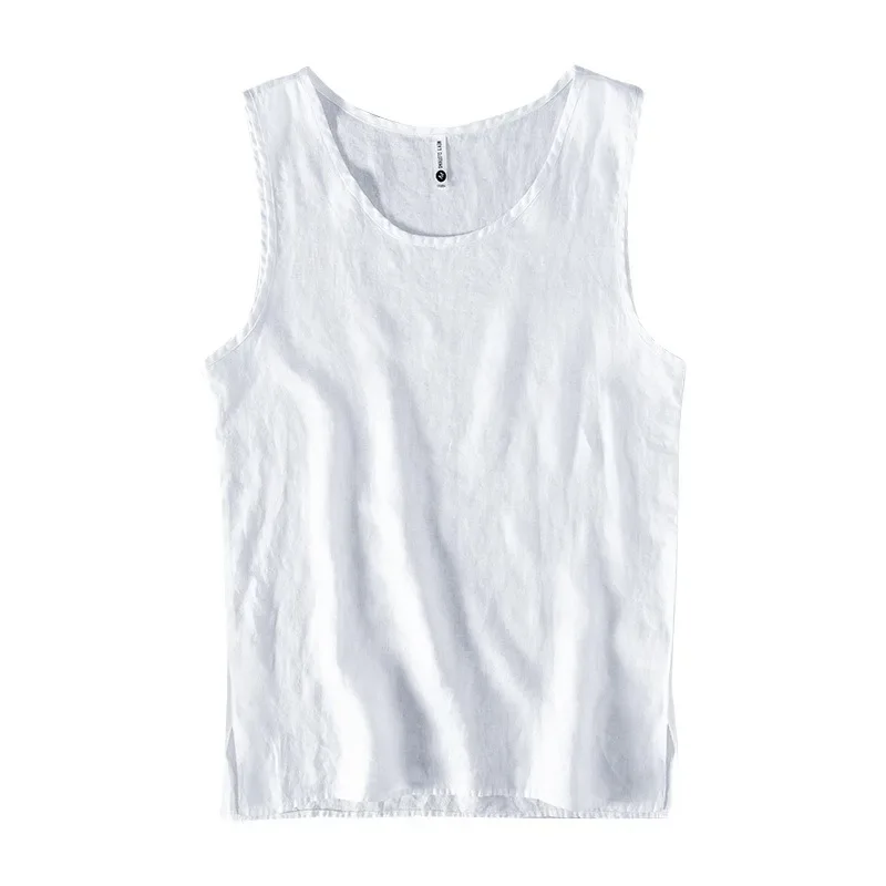 Japanese minimalist linen vest men's summer breathable thin camisole large loose beach linen sleeveless T-shirt