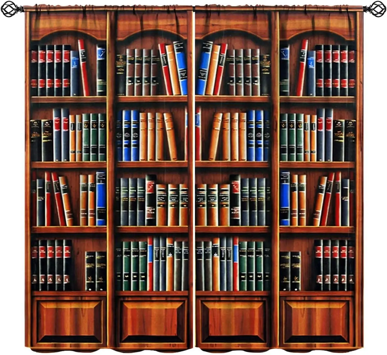 Retro Bookcase Curtains,Vintage Library Books Art Pattern Drapes Window 2 Panel Rod Pocket Curtain for Bedroom Living Room Decor