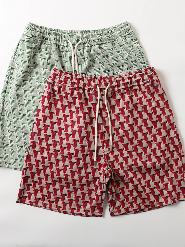 

Comfortable Hawaiian Beach Print Knitted Shorts Men's Loose Sport Casual Five-Quarter Length Mid-Waist Shorts Youth Summer