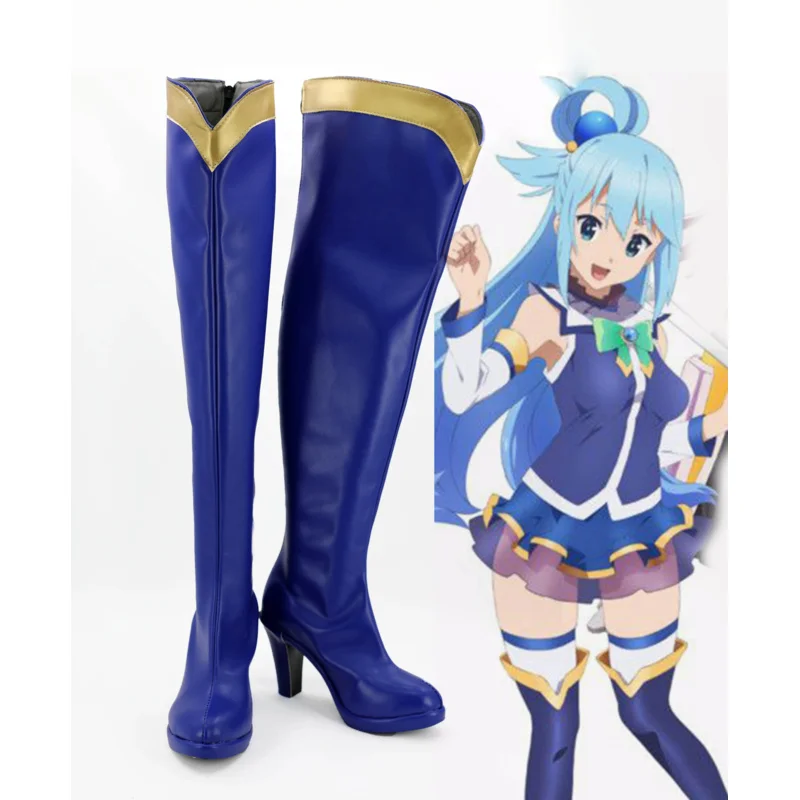 Adult Aqua Shoes KonoSuba: Gods Blessing on this Wonderful World! Aqua Cosplay Boots High Heel Shoes Custom Made Free Shippping