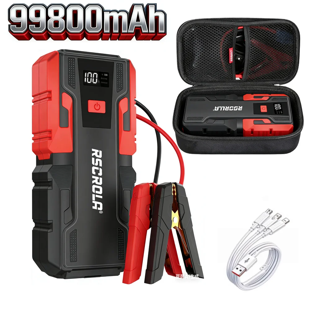12V Car Jump Starter , 3000A Peak 99800mAh Portable Power Bank ,12V Auto Battery Booster with LCD Display, Emergency LED Light