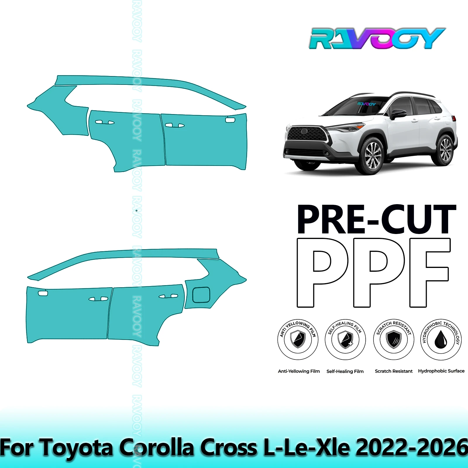 لتويوتا كورولا كروس L-Le-Xle 2022-2026 8.5mil واضح ماتي قبل قطع باب PPF ومجموعة عمود A/B مجموعة طبقة حماية الطلاء من البولي يوريثان #1