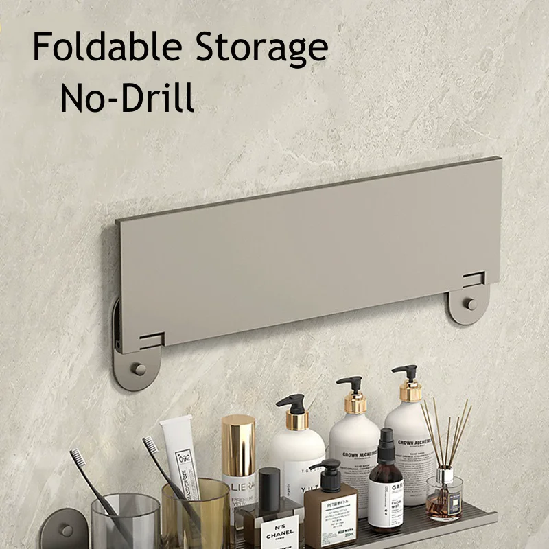 No Drill Aluminum Bathroom Storage Rack Wall Mounted Floating Shelf Shampoo Makeup Organizer Bathroom Accessories