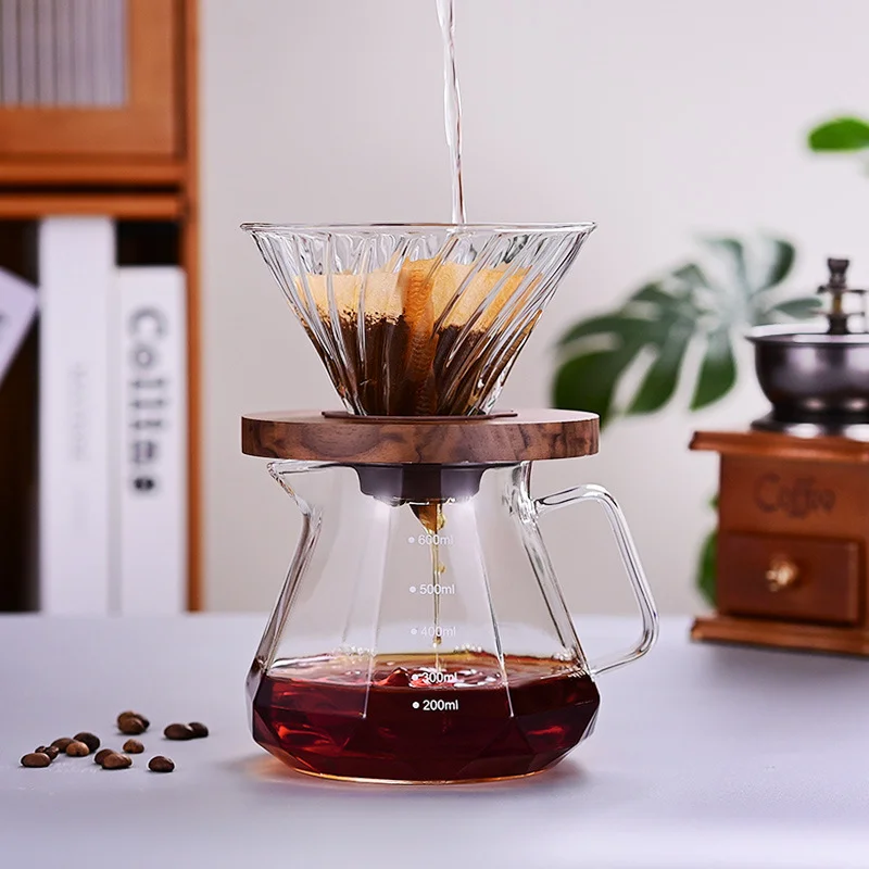 High Borosilicate Glass Pour Over Coffee Server Pot, Beak Spout with Lid Clear Scale, Heat Resistant for Electric Ceramic Stove