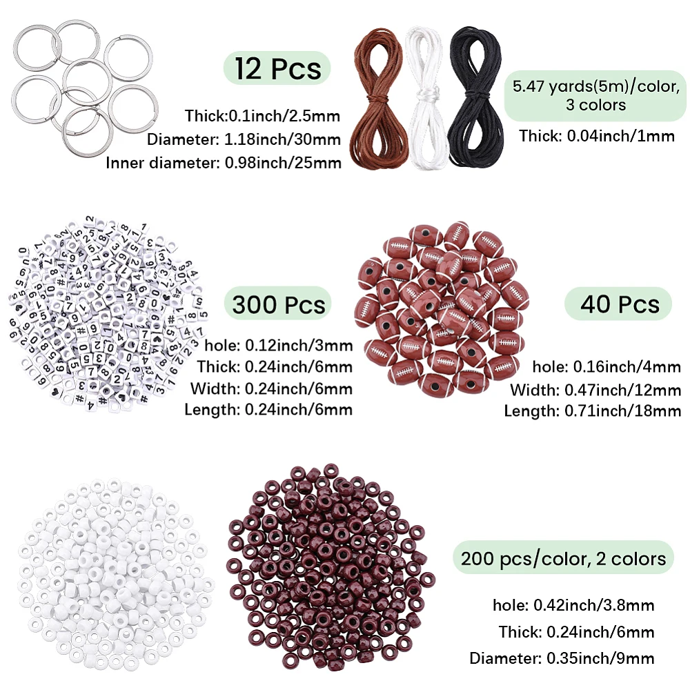 752Pcs Football Keychain Making Kit DIY Football Bead Key Chain Craft Adjustable Sport Number Bead Charm Sport Theme Party Favor