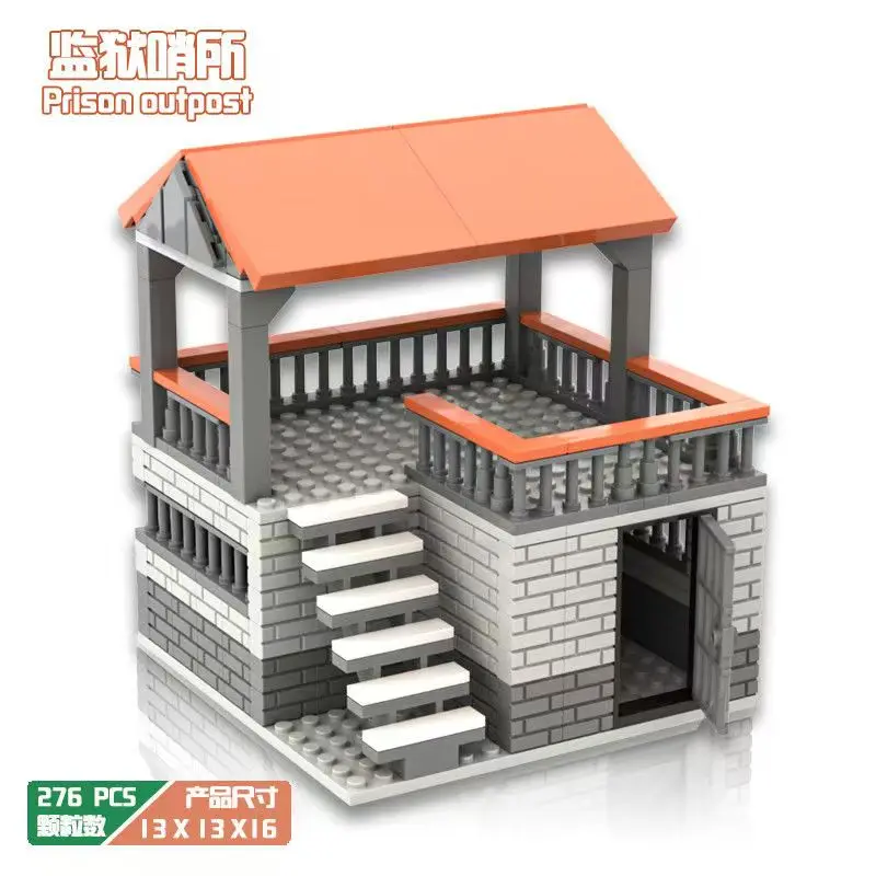 Creative Walled prison guard post building blocks Military Fence prison outpost Bricks Model Compatible with mini  ww2 figures