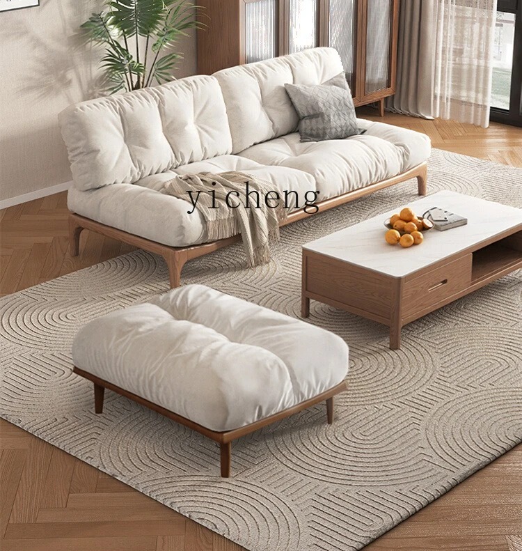 

ZYA Modern Minimalist Ins Cream Cloud Style Living Room White Ash Wood Straight Fabric Sofa