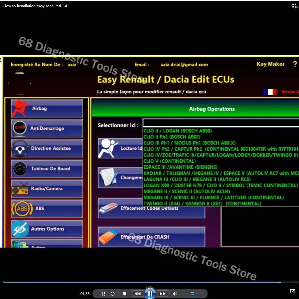 Dla programisty Renault ECU z przezroczystą poduszką powietrzną ECUS ECUS Easy Renault 6.14 Dacia Edit Software UCH Cleaner WORK