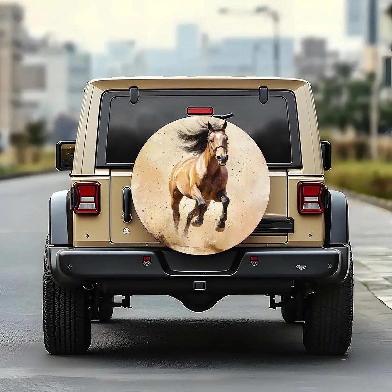 Galloping Horse Spare Tire Cover Durable SUV Truck Wheel Protector Equestrian Theme Trailer Caravan Accessory