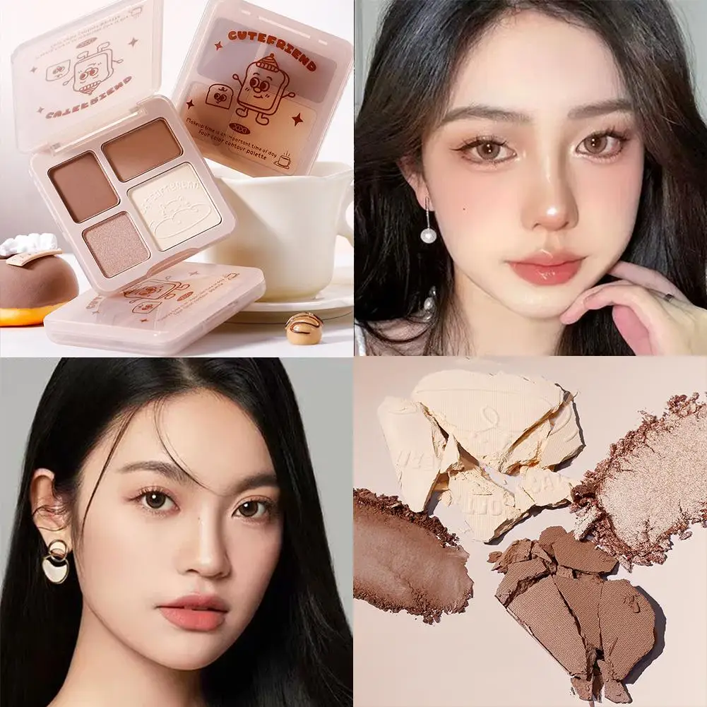 4色の輪郭パレット：マットブライトナー、シマーハイライト - アイシャドウ、輪郭形成用の多用途マルチユースパレット D0D2