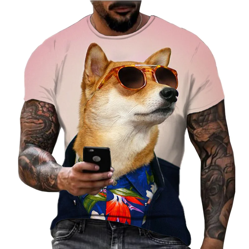 Summer Hot selling Gentleman Chai Dog Series Men's 3D printed round neck short sleeved casual fashion fitness T-shirt