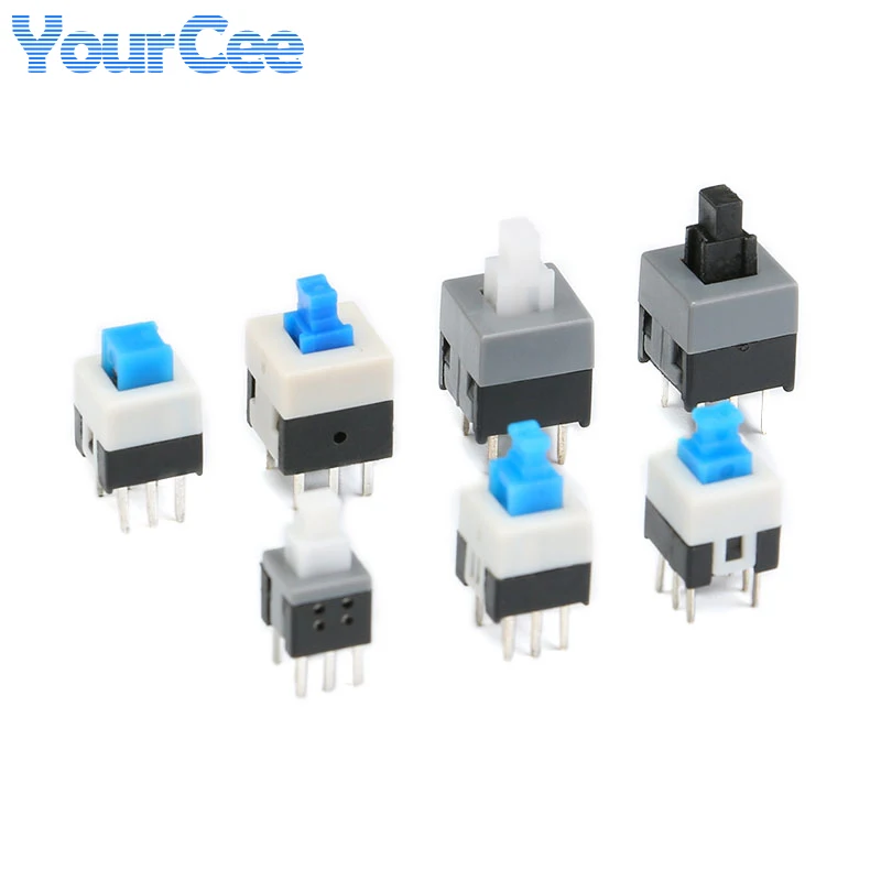 10Pcs Micro Switch Self-lock / No-lock Switch 5.8*5.8MM 7*7MM 8*8MM 8.5*8.5MM 6 Pin 7X7mm Mini Push Button Cap Connector