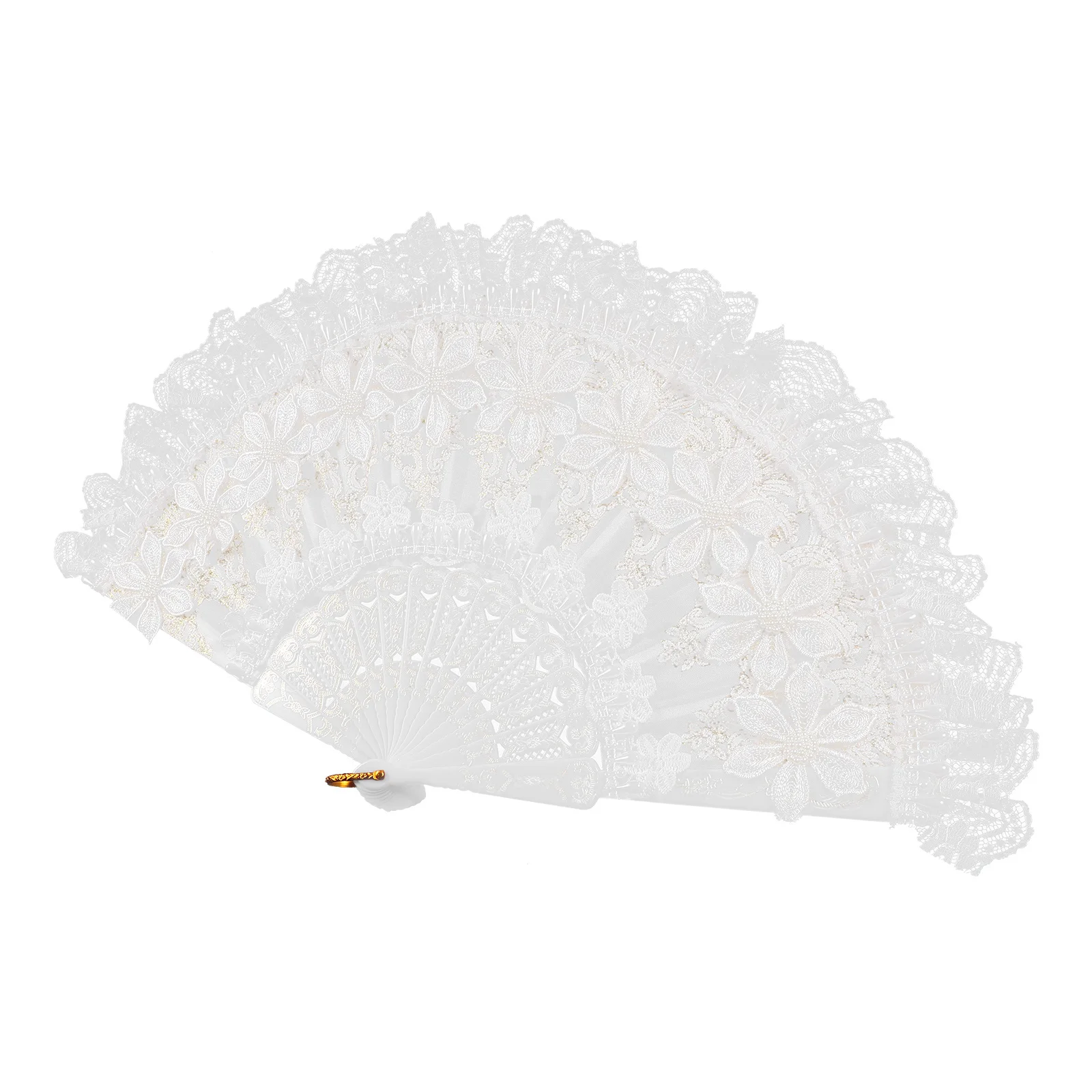 

1pcs White Lace Fan Vintage Handheld Folding Fan For Wedding Party Dancing Cosplay Tea Event Decor Prop Lightweight Elegant