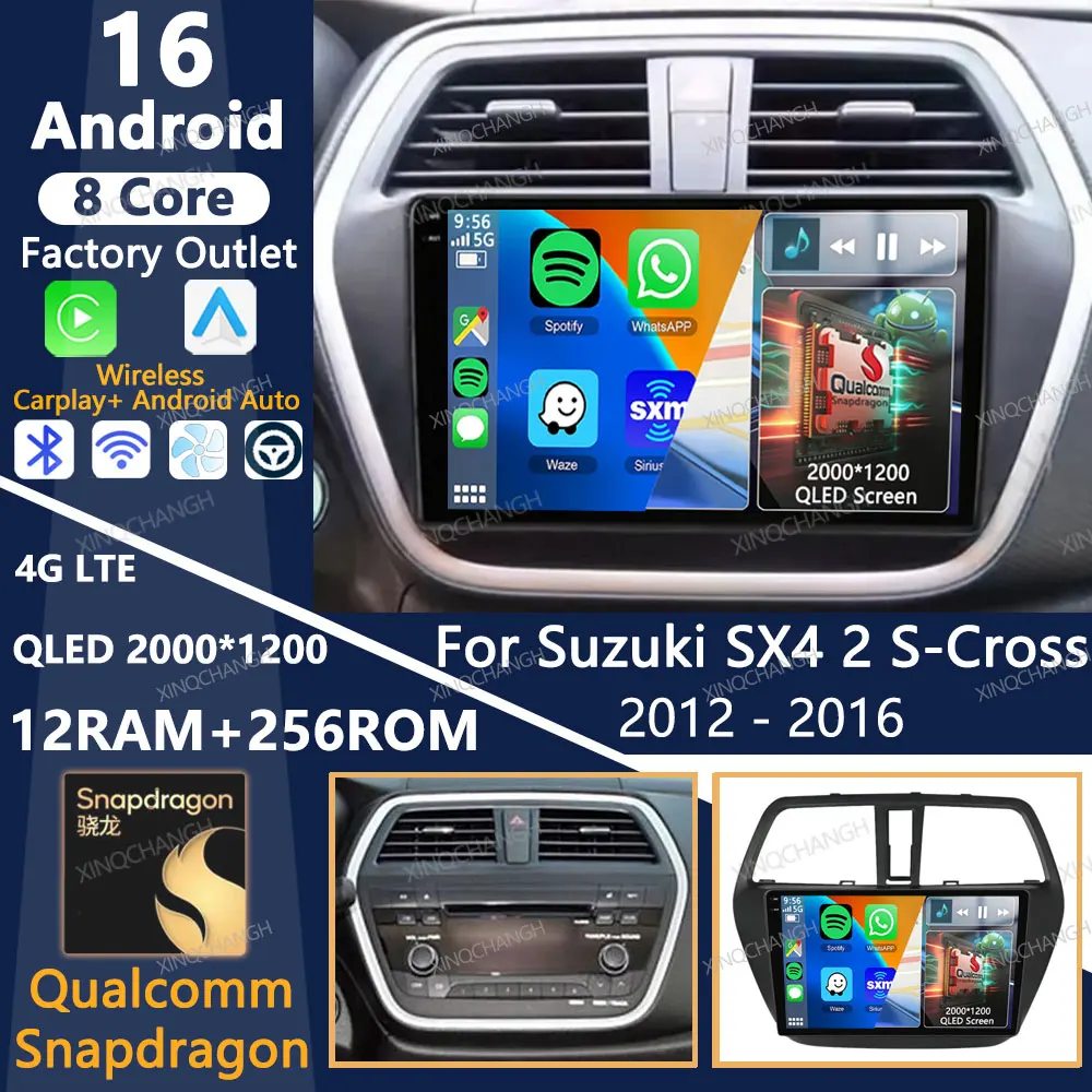 Android 16 Car Radio For Suzuki SX4 2 S-Cross 2012 - 2016 Multimedia Video Player QLED Carplay Auto 4G LTE 5G WIFI Head Unit GPS