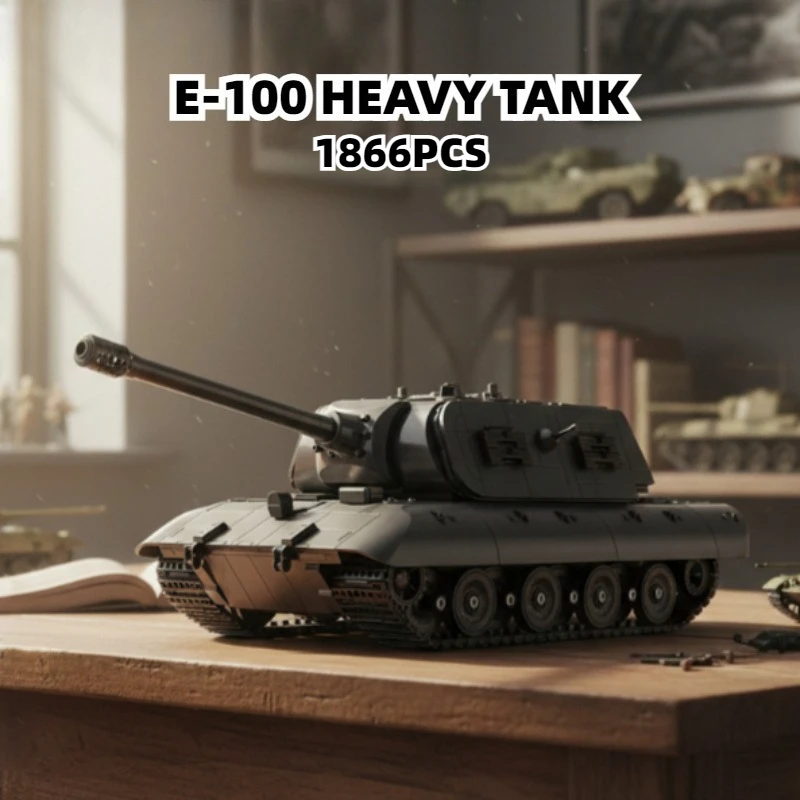 

Конструктор E-100: Модель тяжелого танка, 1866 деталей, мелкие блоки, украшение для дома, подарок на день рождения для мальчиков и взрослых