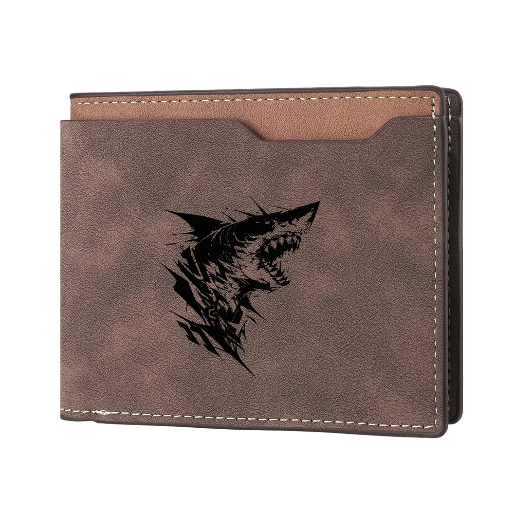 محفظة رجالية قصيرة بنمط سمك القرش من جلد البولي يوريثان بتصميم كاجوال عتيق ومحفظة متعددة الفتحات للبطاقات للطلاب الصغار