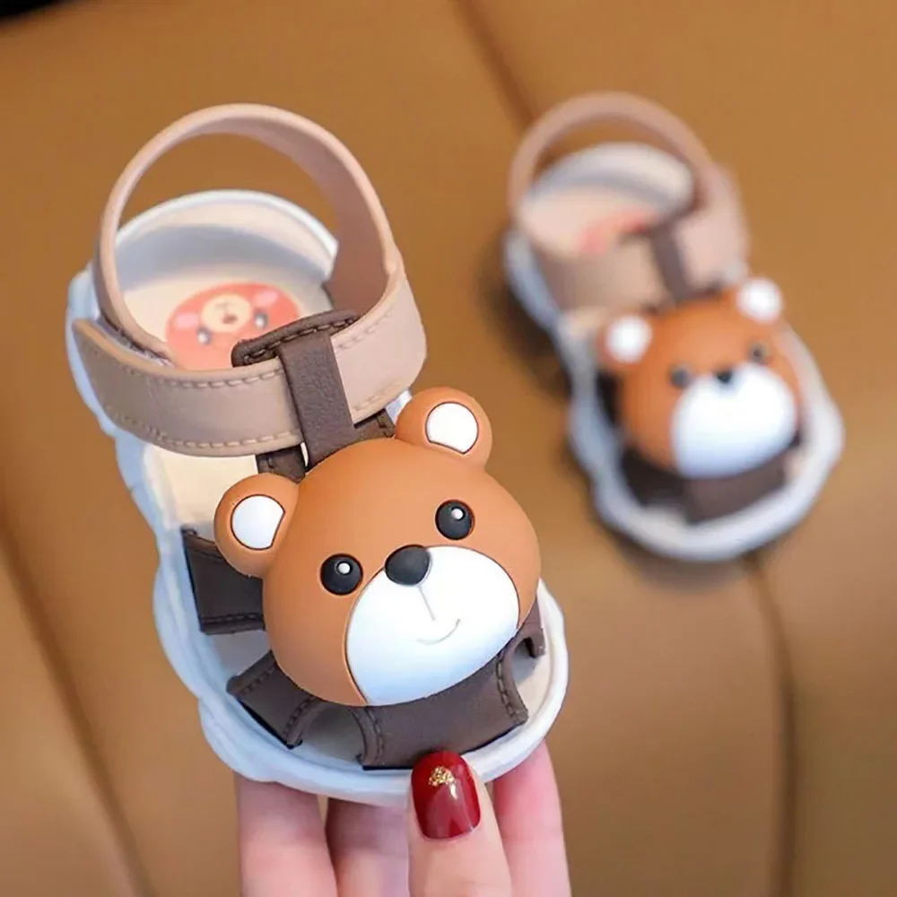 New Summer Beach Sandals For Children Cute Cartoon Bear Boys Girls Toddler Shoes Anti-slippery Soft-soled Korean Style Footwear