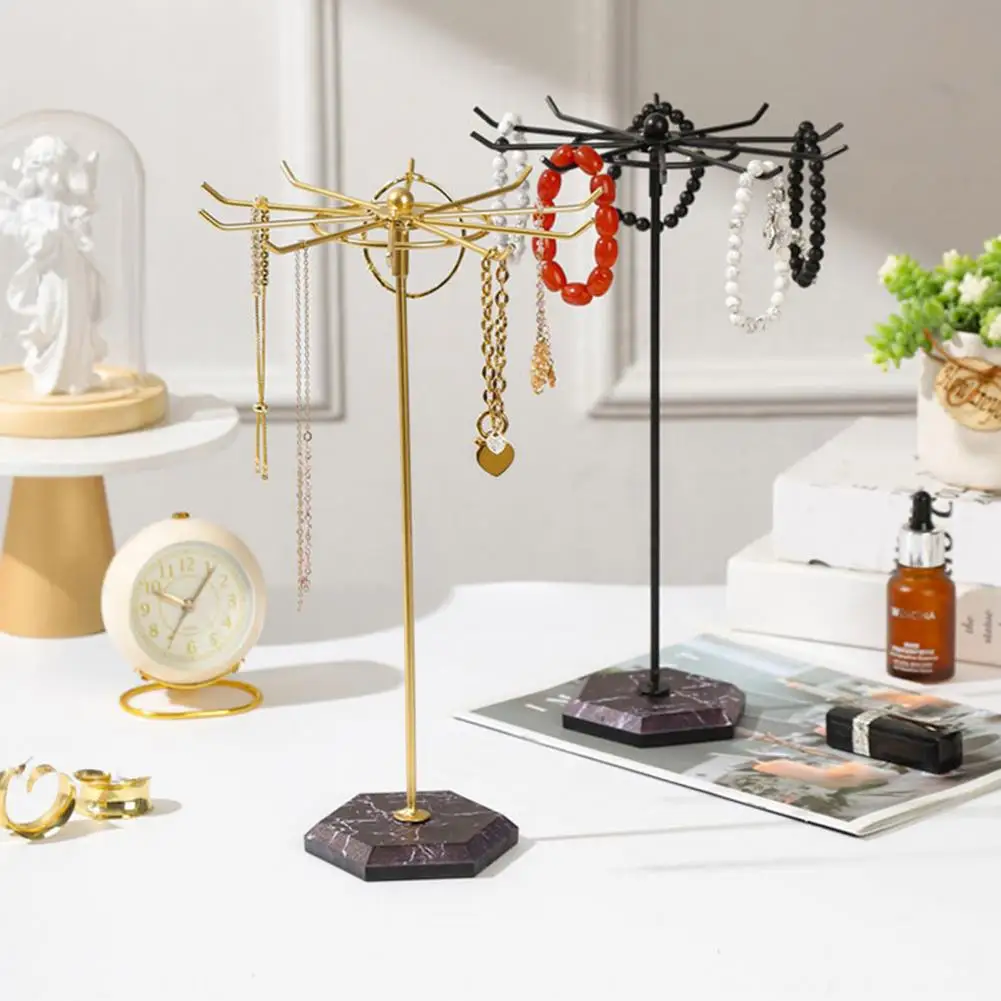 

360-Degree Rotating Necklace Holder Organizer with Hooks Stable Base Jewelry Rack Multipurpose Necklace Bracelet Display Stand