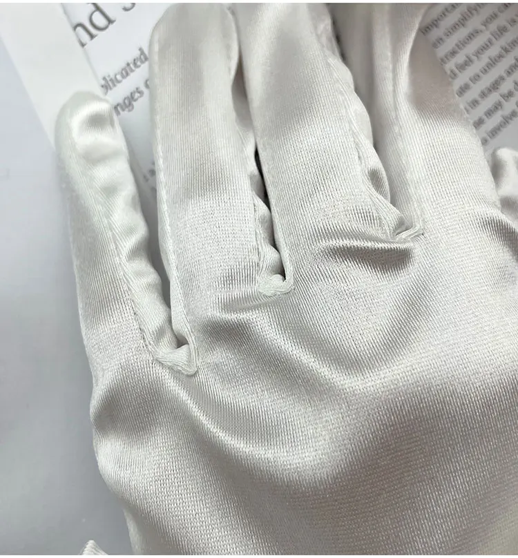 Elegant Short Wedding Bridal Gloves with Bow Satin Finger Bridesmaid Perform Prom Wrist Gloves for Women Pageant guantes