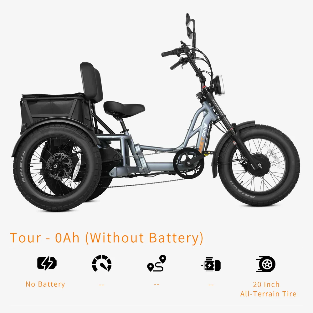 Dual Motor 3 Wheel Electric Bike Fat Tire Electric Tricycle Long Travel Aluminum Alloy Frame Three Wheel Trike Family Cargo Bike