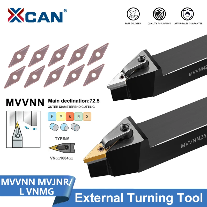 XCAN MVVNN MVJNR/L External Turning Tool Holder MVJNR1616K16 MVJNL2020K16 10pcs VNMG Carbide Insert VNMG160404-MS CNC Cutter Bar