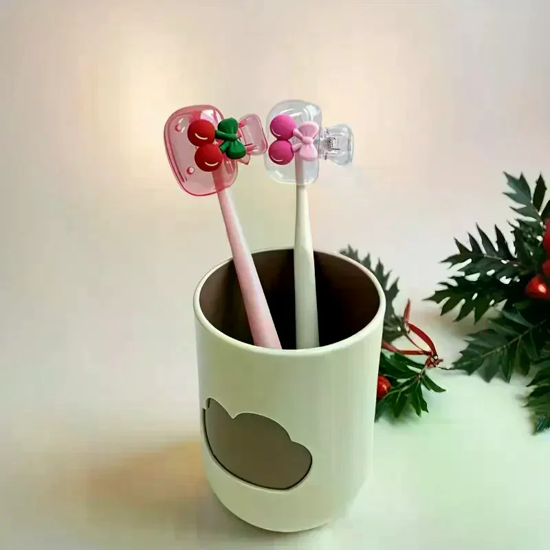 1/2Pcs Cute Cherry Bow Design Toothbrush Storager Protects Toothbrush Head Features Dual Holes For Drainage And Ventilation