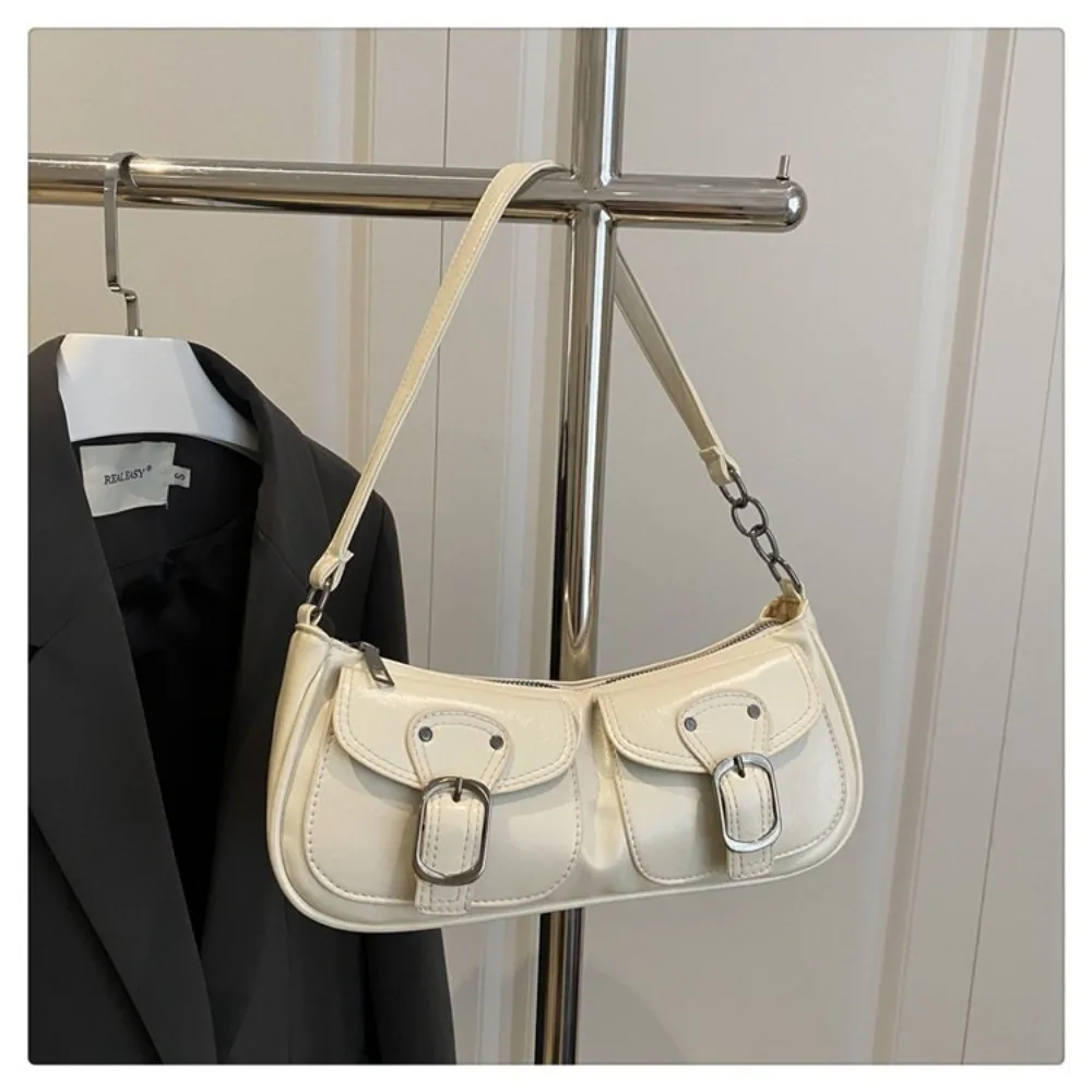 Повседневная винтажная женская сумка подмышки Y2k с двойными карманами из искусственной кожи, сумка на плечо для отдыха в стиле Харадзюку, женская сумка на молнии