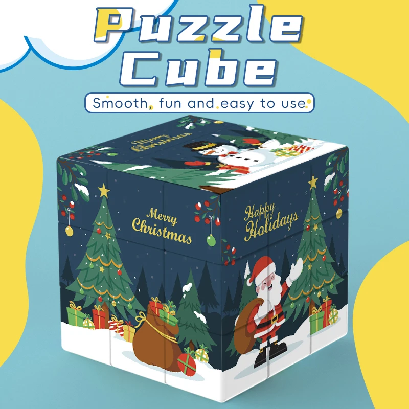 Christmas 3x3 Cube Blue Version, Magic Cube, 3x3 Puzzle Cube, Christmas Gifts, Holiday Gifts