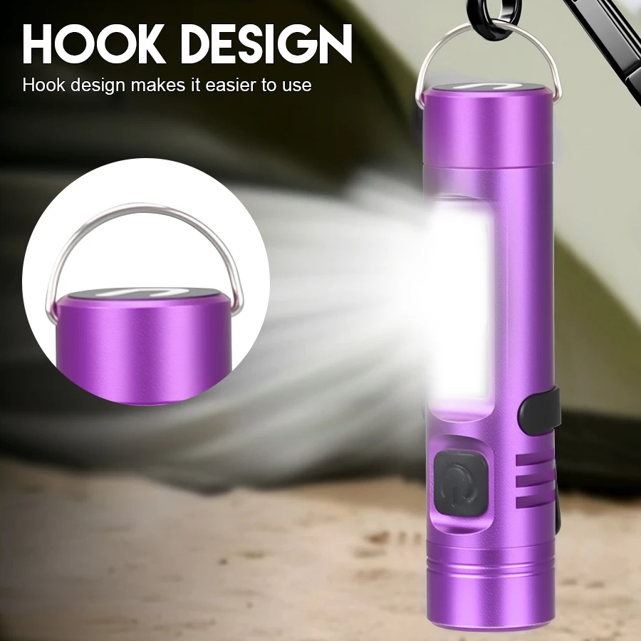 Mini LED COB Keychain Flashlight USB Rechargeable Torch with Magnetic/Pen Clip 9 Lighting Modes Lamp Emergency Working Lantern