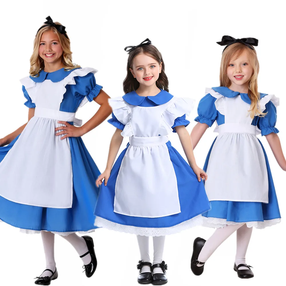 

Halloween Costumes for Girls Kids Children Alice In Wonderland Costume Sissy Dress Up Fantasia Maid Lolita Cosplay Outfits
