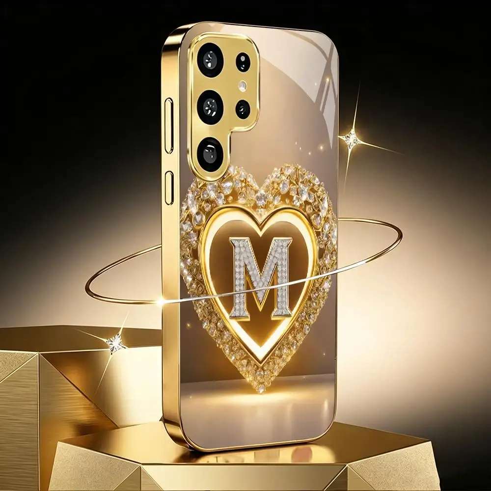 Love letter M electroplated glass phone case suitable for Samsung Galaxy S26 S25 S24 S22 S21 S20 FE/Ultra/Plus anti drop