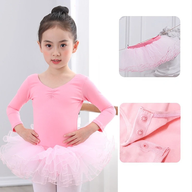 Body per balletto per bambina con gonna TUTU ginnastica Costume da lago dei cigni tute da ballo in cotone a maniche lunghe per bambini gonna in Tulle