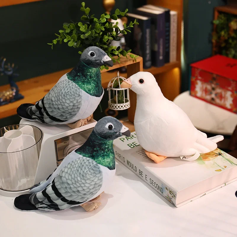 Simulation de Pigeon en peluche, jouet de Simulation de Pigeon blanc vert, jolie poupée d'animal en peluche, accessoires de photographie, décoration de maison, cadeau