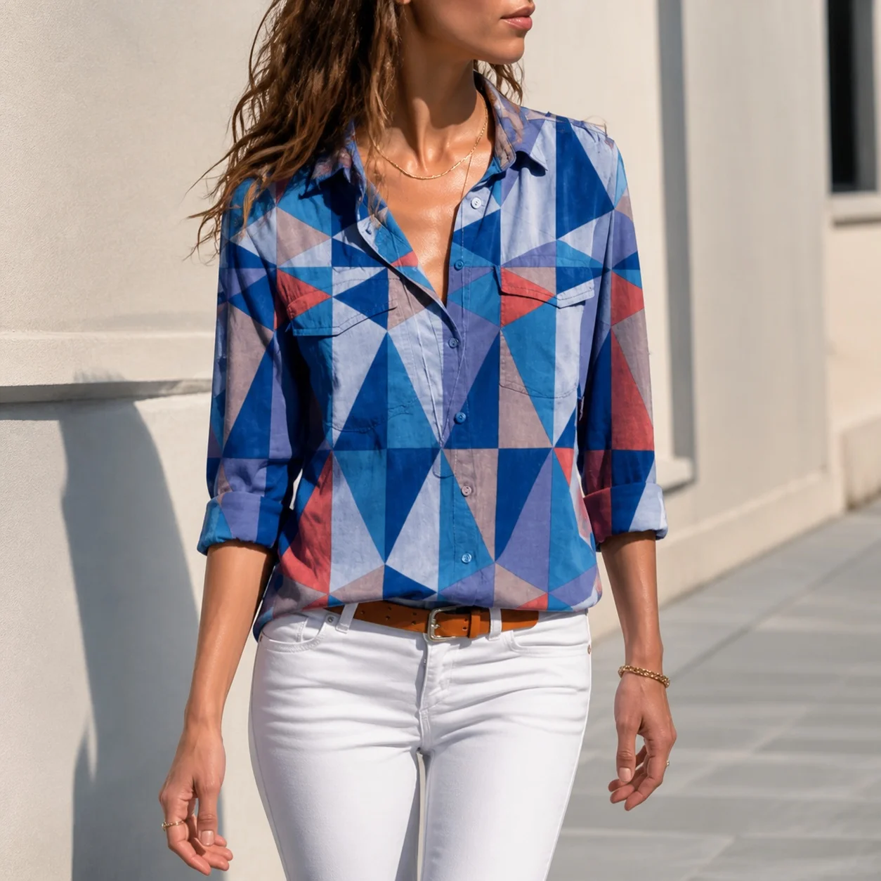 Women's Urban Elegant Printed Collar Blouse Tops For Women Summer Casual Stylish Lightweight V-Neck Short Sleeve Blouse Top