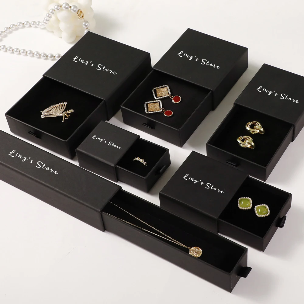 24Pcs Jewelry Paper Box Personalized Print Logo Name Text Drawer Case Boutique Jewellery Wedding Favors Gift Packaging Organizer - Image 3