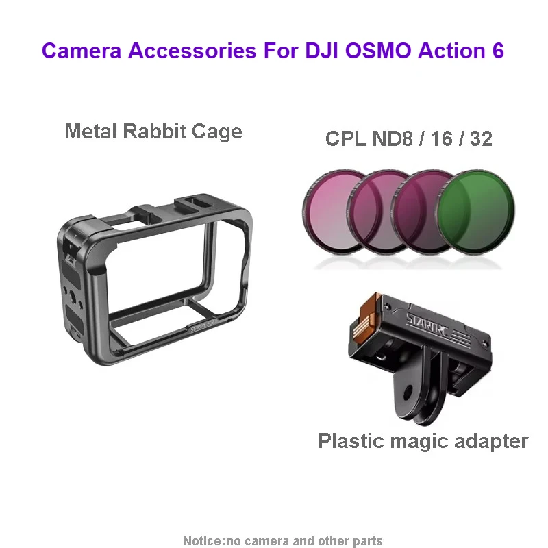

Защитный чехол из алюминиевого сплава для камеры DJI OSMO Action 6, аксессуар, рамка, клетка для кролика, холодный башмак и резьба 1/4 дюйма + адаптер