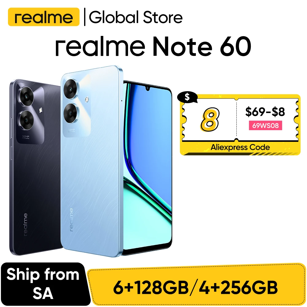 realme Note 60 6.74'' 90Hz Display Phone 32MP Super Clear Camera 5000mAh IP64 Waterproof Drop Resistant All-round Protection