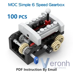 High-tech Simple 6 Speed Sequential Gearbox Set MOC Building Blocks Compatible with Power Functions Kit Technical Bricks Kid Toy